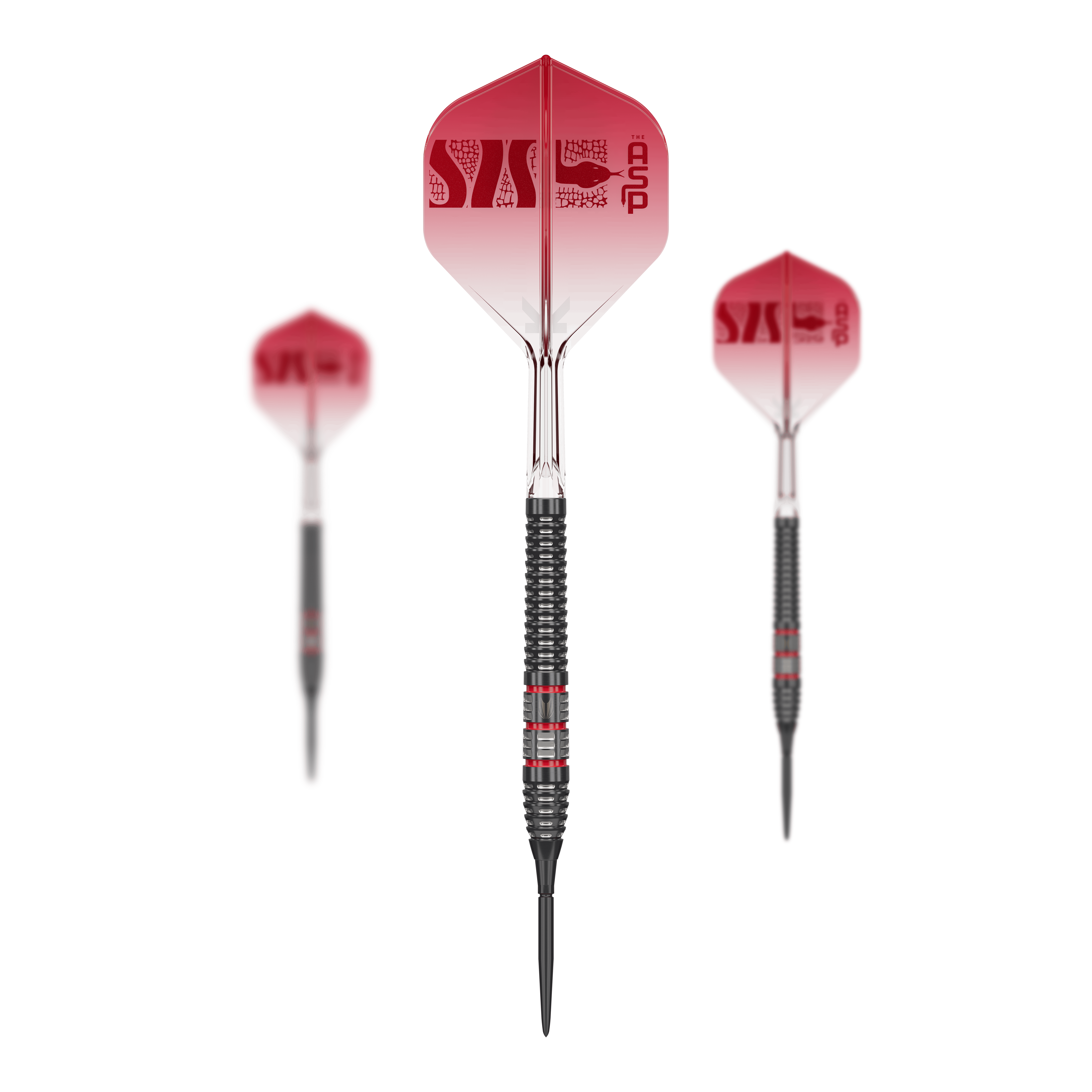 Das Bild zeigt ein Set der Target Nathan Aspinall 95K Swiss Point Steeldarts. Die gesamte Produktzusammenstellung ist sichtbar.